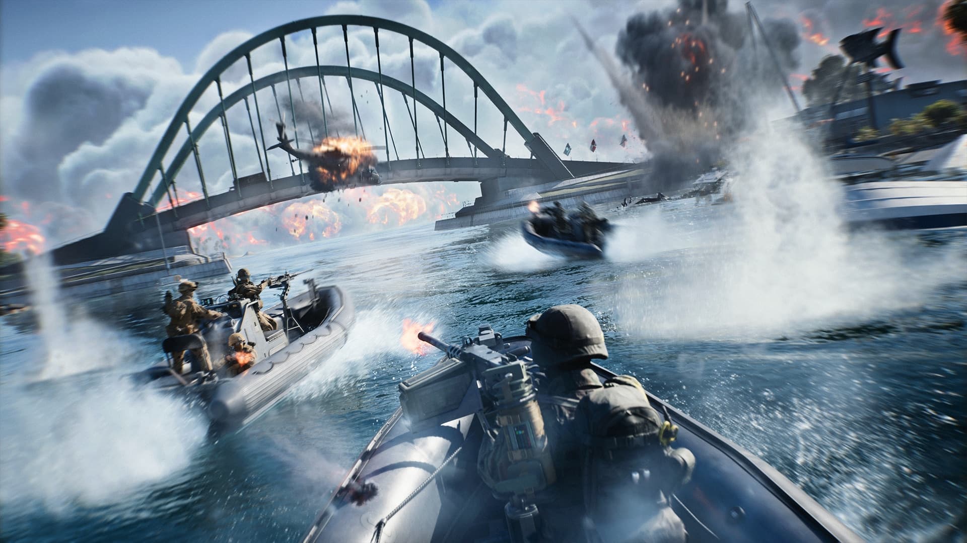 REDSEC Fort Lyndon boat combat with explosions and a helicopter